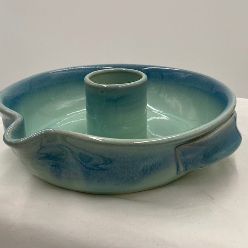 Vintage Pottery Chicken Roaster Aqua Blue